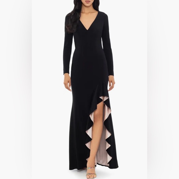 Xscape Evenings V-Neck Long Sleeve Gown - Picture 1 of 10